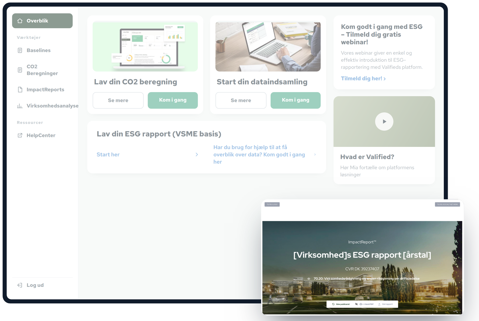 Valified Classic – overblik med CO2-beregning, dataindsamling og ESG-rapport